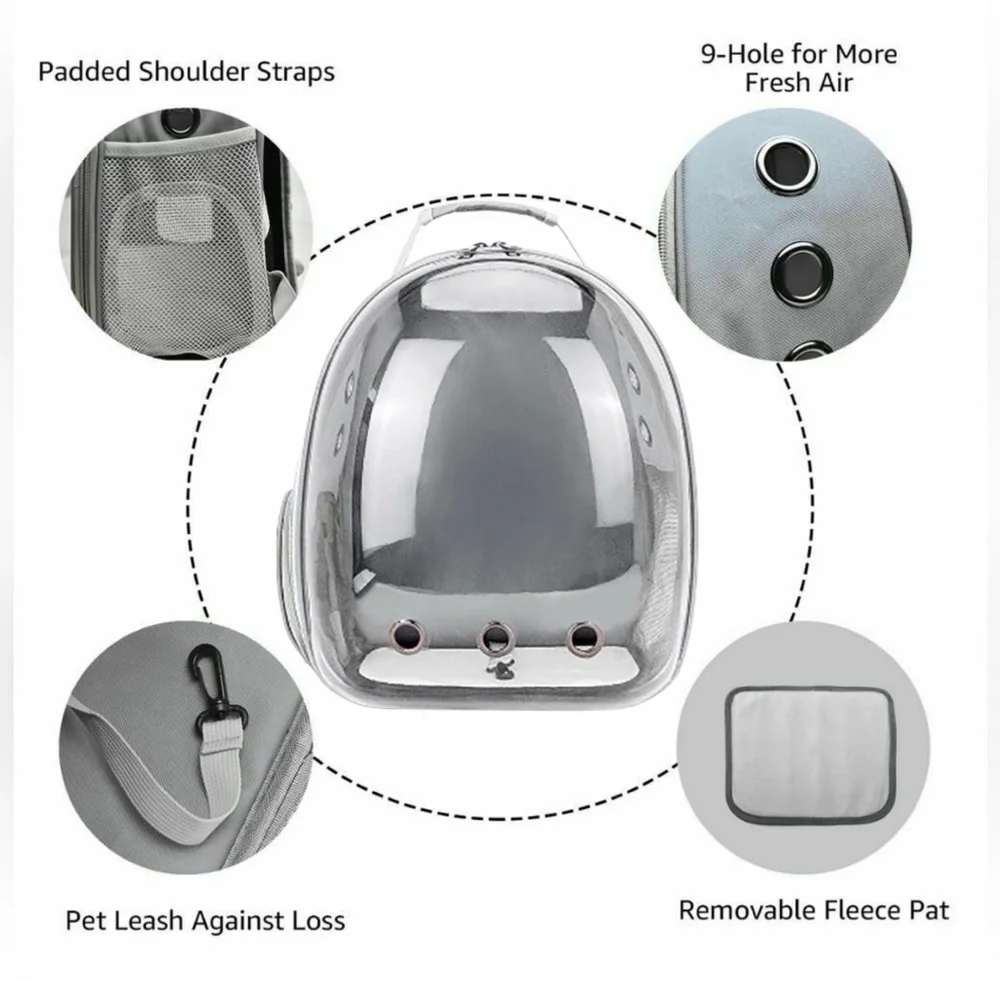 Gray-PetPack Adorable Bubble Carrying Bag for Small, Cats, Space Capsule Pet